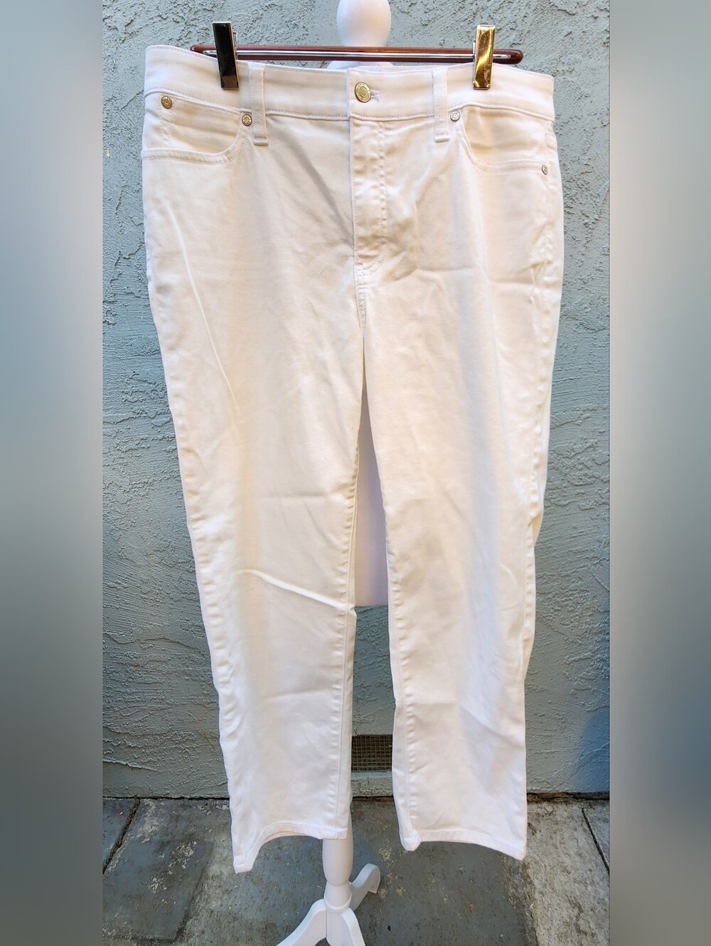 TALBOTS White Stretch Cropped Straight Leg Jeans Slim Ankle Pants [8]